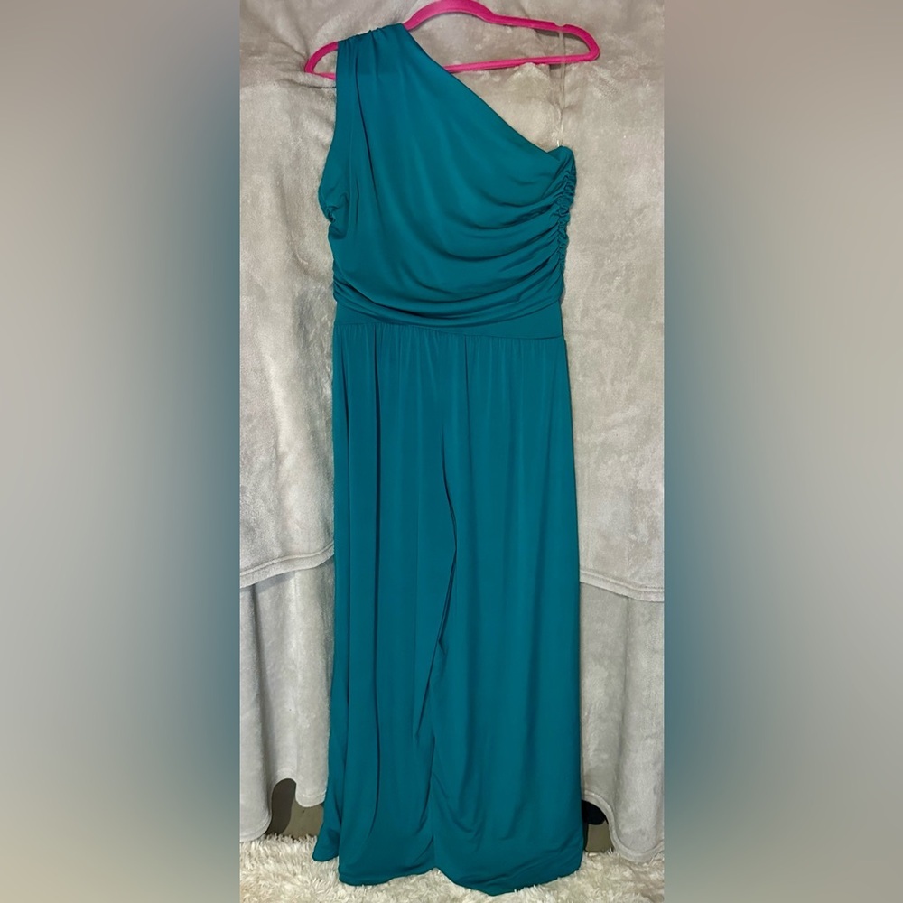 Chic Teal One-Shoulder Jumpsuit New but no tags